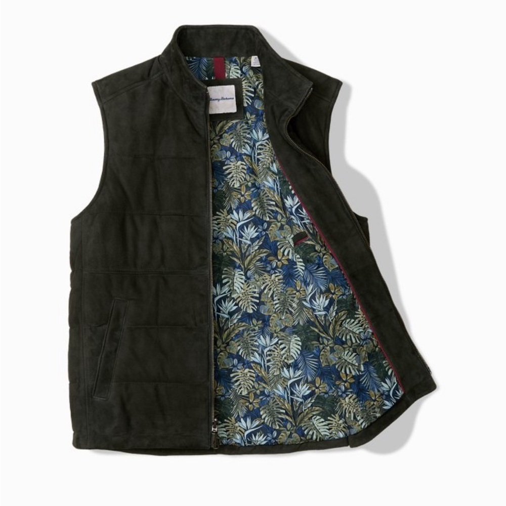 Tommy Bahama Goat Suede Shoreline Full-Zip Quilted Vest Chocolate‎ Brown sz 3XLB